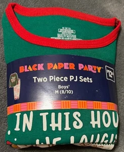 Black Paper Party Two Piece PJ Set Boys' M (8/10) 60% Cotton Christmas Pajamas - Picture 1 of 3