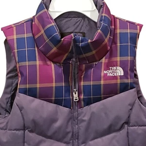 The North Face Vest Women’s Goose Down 550 Plaid Purple Puffer Jacket Sz XS EUC - Picture 1 of 6