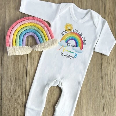 Handpicked for Earth rainbow baby sleepsuit, new baby gift, sent from Heaven
