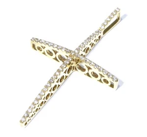 Cruz de diamantes blancos de corte redondo de oro amarillo de 14 K de 1,17 quilates 7,1 gramos - Imagen 1 de 10