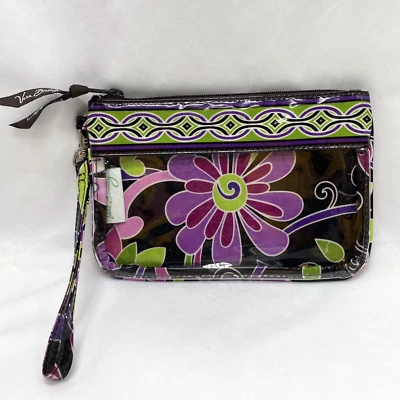 Vera Bradley Púrpura Punzón Muñequera Bolsa con Cremallera Vinilo Transparente Cartera Hippie Foto 1 de 4