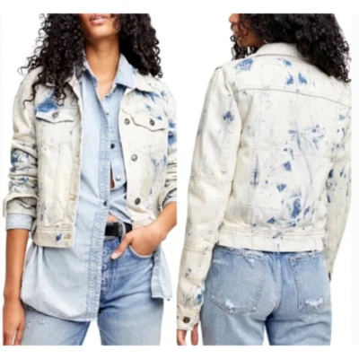 Free People Rumors Denim Jacket- WOMEN SMALL -Jones Tie Dye Blue Jean Jacket-NEW - Image 1 of 4