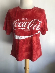ENJOY COCA-COLA Women's Red Tie Dye Crop Top Coke Love Tribe T-Shirt Size Medium - Picture 1 of 5