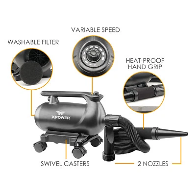 XPOWER Black Professional Car Dryer Blower & Mobile Dock wheels (damaged package) - Image 1 of 4