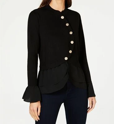 Suéter Militar $89 INC International Concepts Para Mujer Negro Abotonado Talla M Foto 1 de 3