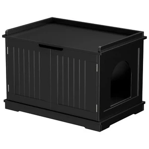 Cat Litter Box Enclosure Hidden Cat Washroom Furniture Cat House Table Black - Picture 1 of 24
