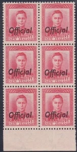 NEW ZEALAND 1938-51 GVI 1d Red OFFICIAL Block of 6 MNH SG cat £180........B4448 - Picture 1 of 1