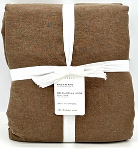 Pottery Barn~Funda nórdica de lino belga~Rey~Toffee~NUEVA - Imagen 1 de 1
