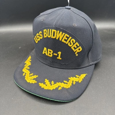 VINTAGE USS Budweiser Hat Cap Snap Back Blue Yellow AB-1  Military Ship Mens 90s - Image 1 of 4