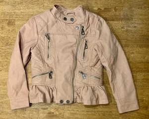 Urban Republic Girls Pink Faux Leather Moto Bomber Jacket Quilted Ruffle Stitch - Picture 1 of 18