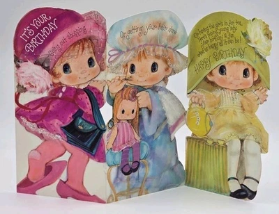 Vintage Hallmark Girl In Pink Birthday Shopping Die Cut Tri Fold Greeting Card - Image 1 of 4