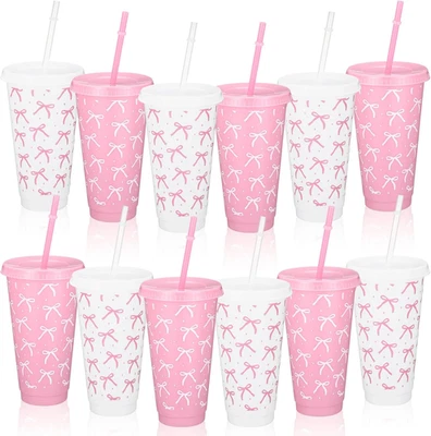 12 Pcs 24 Oz Plastic Cups with Lids and Straws Bulk Gift Reusable Coffee Cups Co - Image 1 of 4