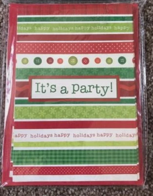 Festive Occasion Stripe Red Green Winter Happy  Holiday Party Invitations 20 Ct - Image 1 of 4