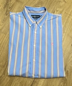 Polo Ralph Lauren Shirt Custom Fit Button Down Striped Mens Size XL Pink Pony - Picture 1 of 9