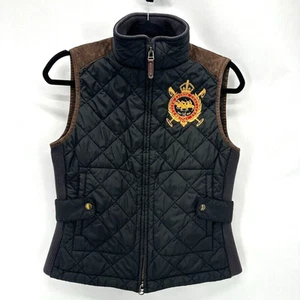 Ralph Lauren Sport Weste Damen M schwarz gesteppt Wappen Reitsport Reißverschluss Lederbesatz - Bild 1 von 12