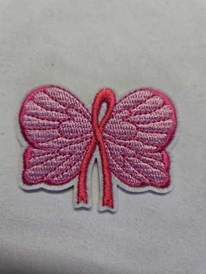 BREAST CANCER Awareness Embroidered Iron on 2.25" Patch 1pc Butterfly Wings - Image 1 of 2