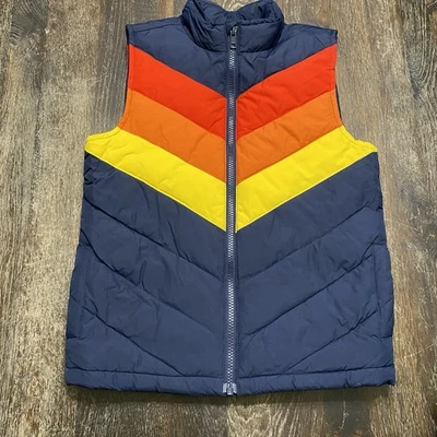 Janie and Jack Connor Navy Striped Puffer Vest Boys Sz 7-8 Water Resistant - Image 1 of 4