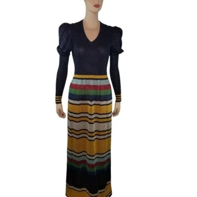 Maxi Vestido De Colección Años 70 Young East Tejido Metalizado Manga Larga Foto 1 de 4