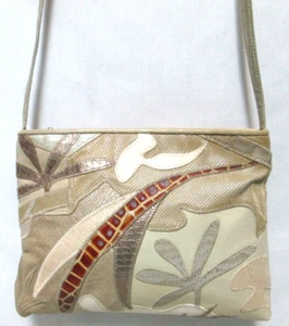 Sharif Leather Snake patchwork embroidered Vintage crossbody bag purse zip top - Picture 1 of 18