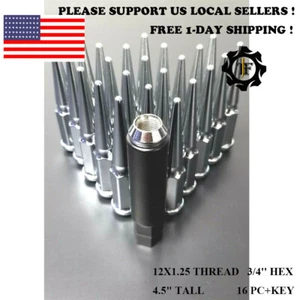 16PC+KEY 12X1.25 CHROME 4.5'' TALL CONICAL SEAT SPIKE LUG NUTS FOR CHEVROLET - Picture 1 of 3