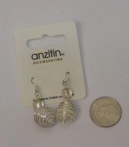 ANZITIN Ladies Wired Ball Earrings Drop Dangle Silver Tones Hook Fasteners - Picture 1 of 12