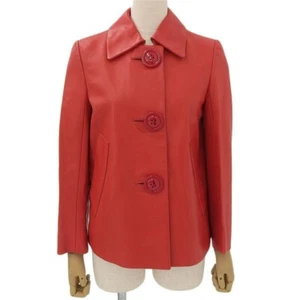 MIUMIU Lamb Leather Jacket Big button 36 Red Ladies - Picture 1 of 9