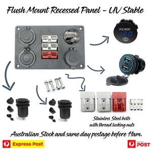 Triple 50 Amp Anderson Plug USB-C / Cigarette Socket Flush Mount Recessed Plate - Picture 1 of 1