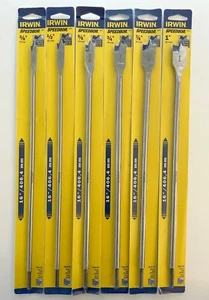 IRWIN 6 PC 16" SPADE BIT SET 3/8 1/2 5/8 3/4 7/8 1" LOT WOOD PADDLE DRILL BITS - Picture 1 of 7
