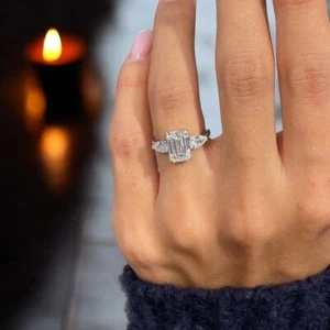 IGI 2.50 Ct Lab Created Emerald Cut Diamond Engagement Ring 14k White Gold - Picture 1 of 15