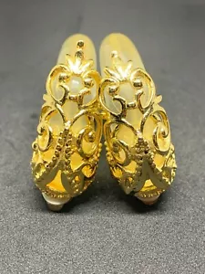 Inna Cytrine Style Clear Lucite Gold Tone Filigree Clip Vintage Hoop Earrings - Picture 1 of 9