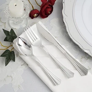 Plastic SILVER FORKS SPOONS KNIVES SET Disposable TABLEWARE Party Light Gray - Picture 1 of 5