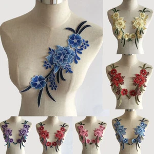 1pcs 3D Flower Embroidered Patches Left Side Sew Iron on Dress Clothing Applique - Picture 1 of 21