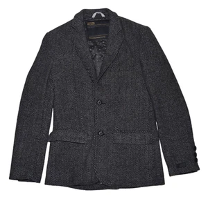$298 WESC Mens Blazer Tweed Sport Coat Flannel Wool Herringbone Black Gray Small - Picture 1 of 4