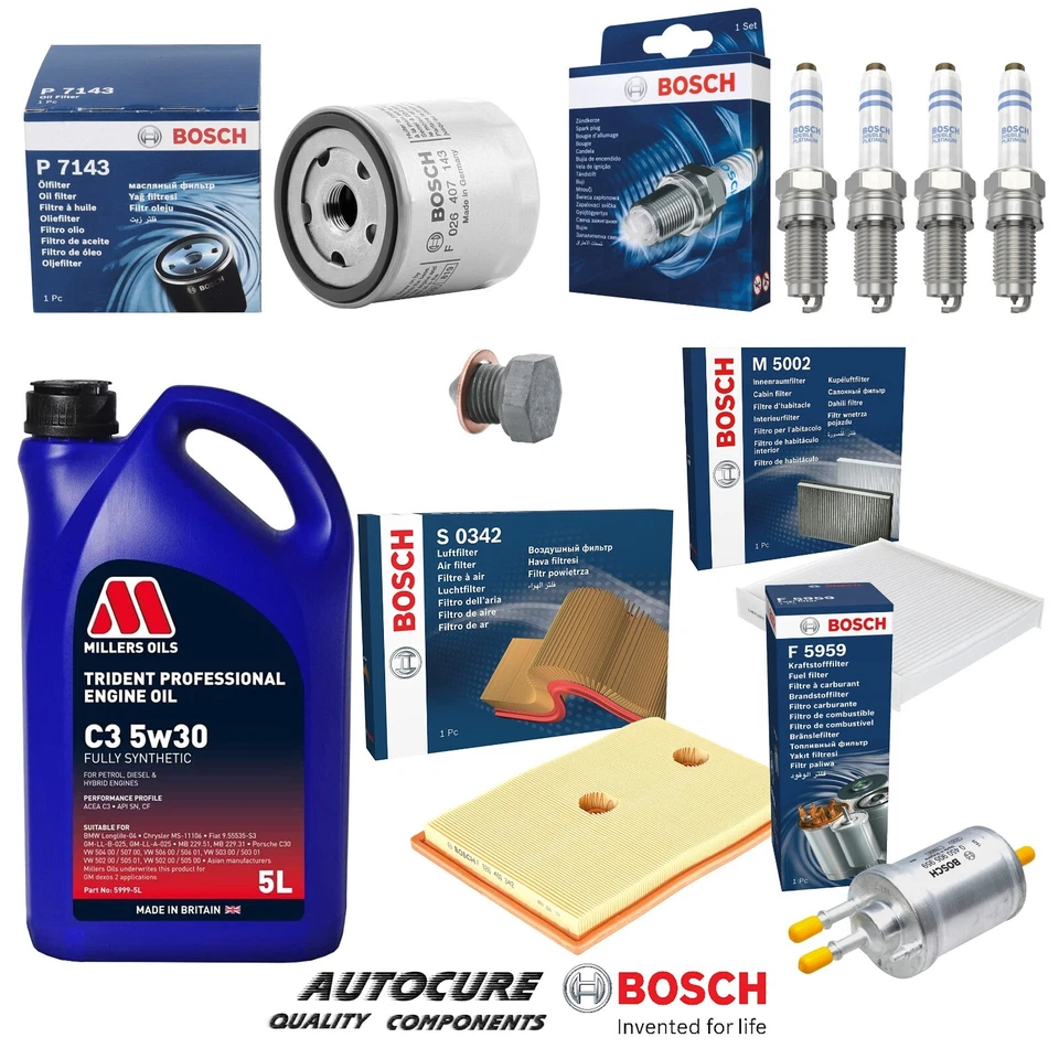 FOR SEAT IBIZA 1.2 TSI FR MK4 FULL BOSCH SERVICE KIT inc SPARK PLUGS [2015- ] - Image 1 of 1