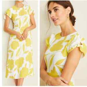 Ann Taylor Yellow Floral Tie Sleeve Flare Midi Dress Size 6