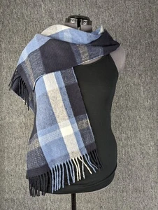 Phenix Sciarpa Cashmere Blu Plaid Morbida Rettangolare 59" x 12,5" - Foto 1 di 14