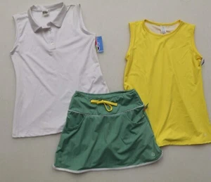 SET BRAND GIRL'S SIZE 16 TENNIS SKORT & 2 TOPS GREEN YELLOW WHITE BRAND NEW - Picture 1 of 10