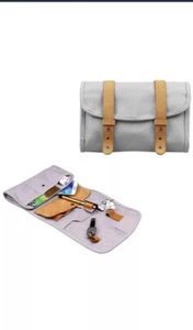 Custodia organizer tela vera pelle portatile vintage borsa da viaggio - Foto 1 di 7
