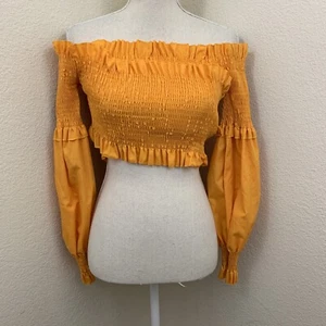 Flamant Rose Damen Größe Large gelb Stretch Top Cropped sexy Boho neu mit Etikett - Bild 1 von 9