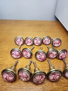 15 Pcs Vintage Style Red / White Lace Brass Glass Drawer Cabinet Knobs - Picture 1 of 14