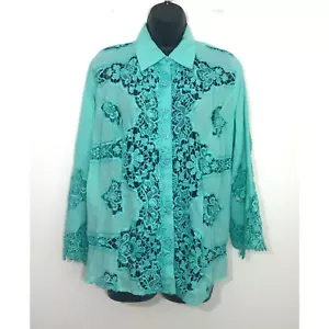 ANTICA SARTORIA Womens Top Lace Button Down Shirt Beachy Resortwear Large NWOT - Picture 1 of 10