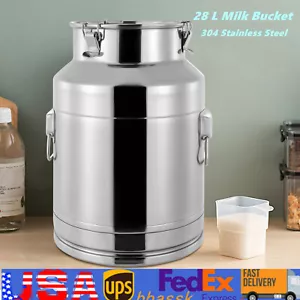 Lattiera 28 L 304 Acciaio Inox Secchio Latte Vino Secchio Tote Brocca con Coperchio Sigillato - Foto 1 di 16
