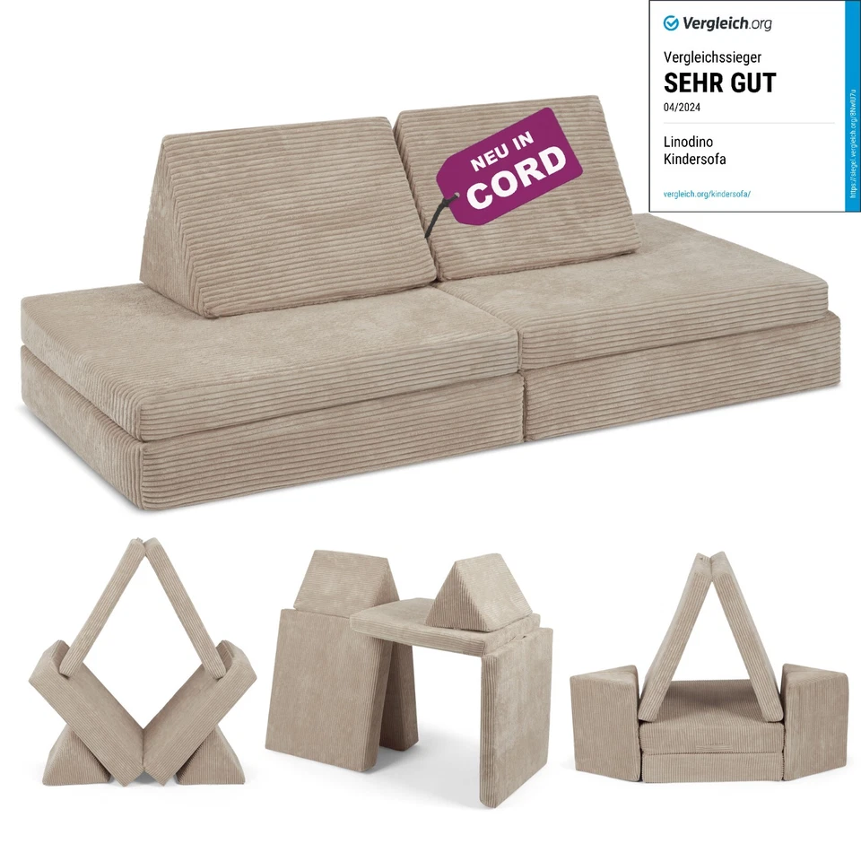 Linodino Spielsofa Cord Kindersofa Schalffunktion Schaumstoffbausteine Modulsofa - Bild 1 von 1