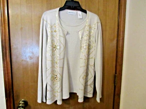 Cárdigan Suéter Metálico *Alfred Dunner* Mujer Lentejuelas Brillante L Beige 2 en 1 Nuevo Sin Etiquetas - Imagen 1 de 5