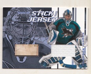 01-02 BAP Evgeni Nabokov /90 Jersey & Stick Between The Pipes Sharks 2001