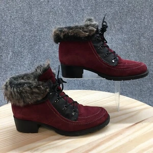 Sporto Boots Womens 8 W Holly Lace Up Shearling Winter Heels Bootie Red Suede - Picture 1 of 17