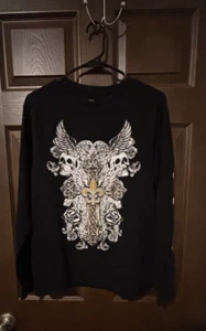 Thirty Single, Cross Skull Angel Shirt Long Sleeve Y2k affliction inspired - Picture 1 of 4