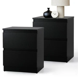 Oikiture Bedside Tables Set of 2 Nightstand Side End Table Storage Cabinet Black - Picture 1 of 10