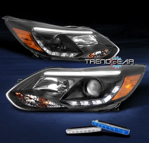 12 13 14 FORD FOCUS LED BLACK PROJECTOR HEADLIGHTS W/BLUE DRL SIGNAL LEFT+RIGHT - Picture 1 of 4