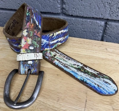 LEATHER ISLAND by BILL LAVIN Vintage Hawaii Aloha Full Color Belt Size 32 - Image 1 of 4